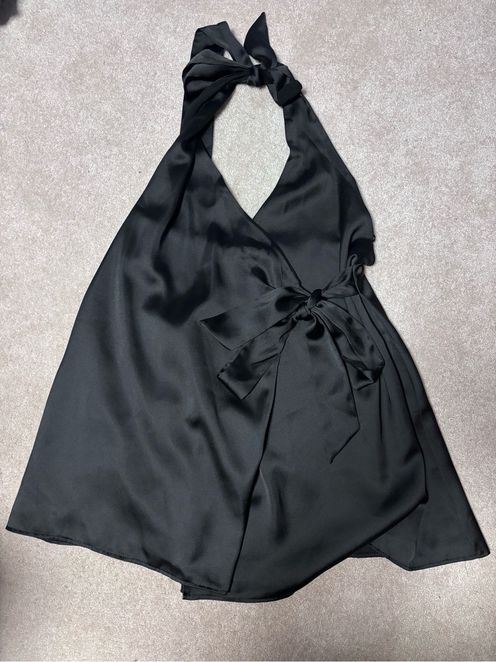 Zara Black Satin Halter Mini Dress with Side Bow NWT